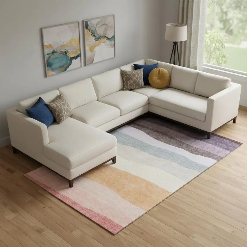 Orange And Ivory Striped Washable Area Rug With UV Protection Photo 2