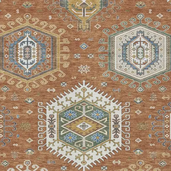 Orange And Ivory Tribal Washable Indoor Outdoor Area Rug Photo 2
