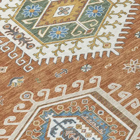 Orange And Ivory Tribal Washable Indoor Outdoor Area Rug Photo 4