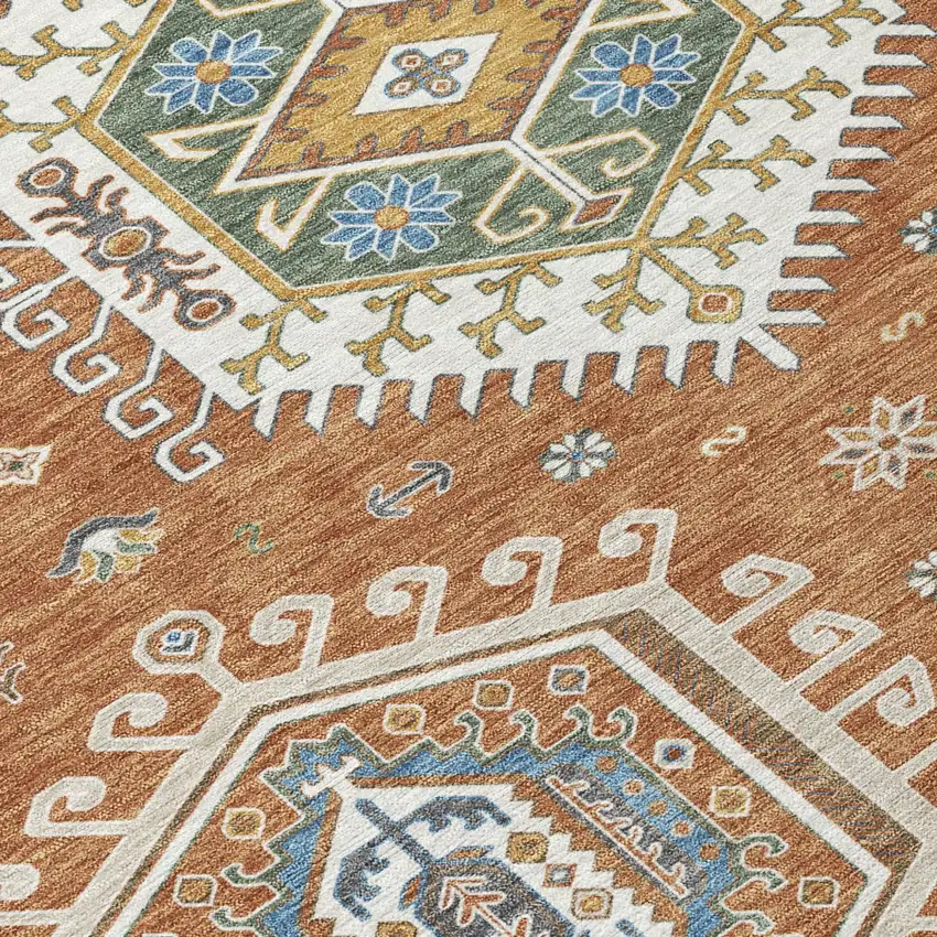 Orange And Ivory Tribal Washable Indoor Outdoor Area Rug Photo 4