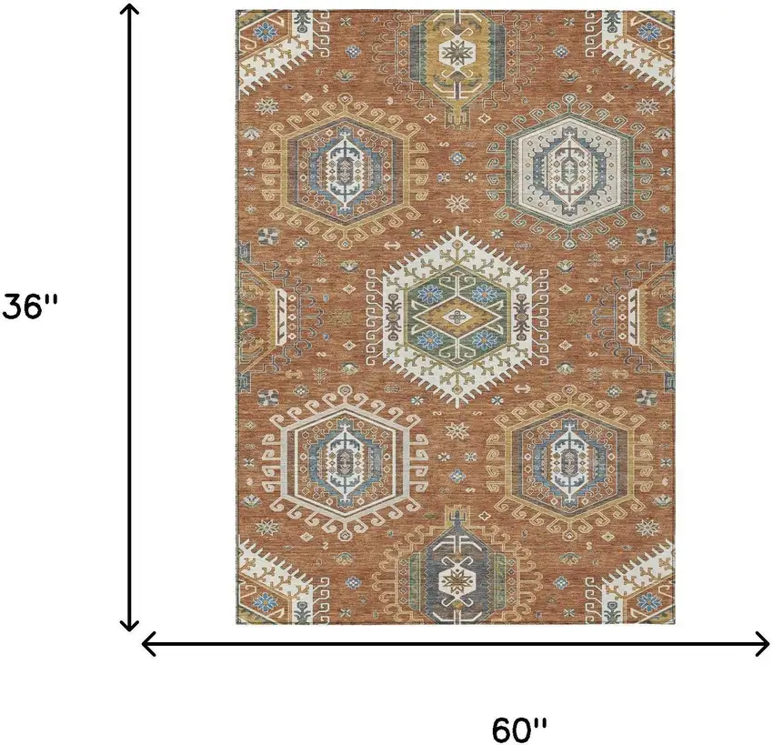 Orange And Ivory Tribal Washable Indoor Outdoor Area Rug Photo 5