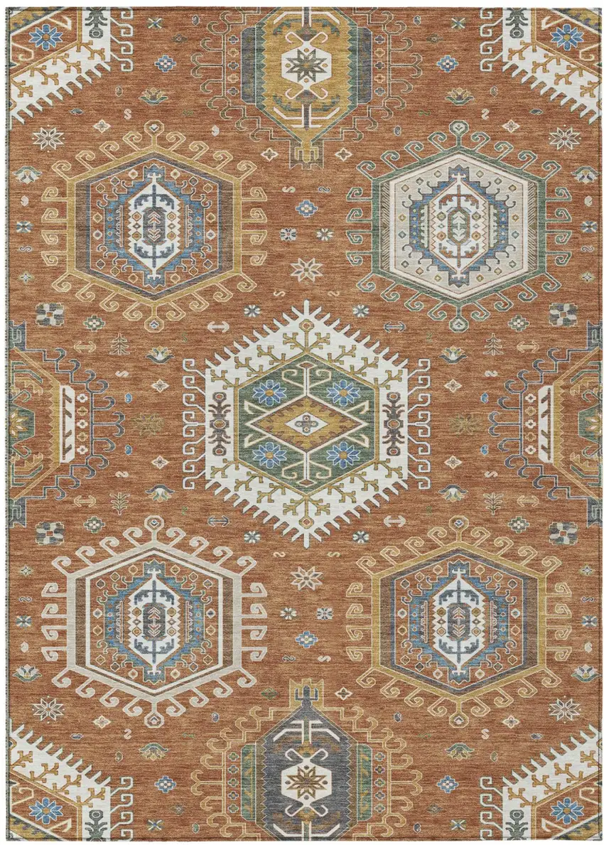 Orange And Ivory Tribal Washable Indoor Outdoor Area Rug Photo 1