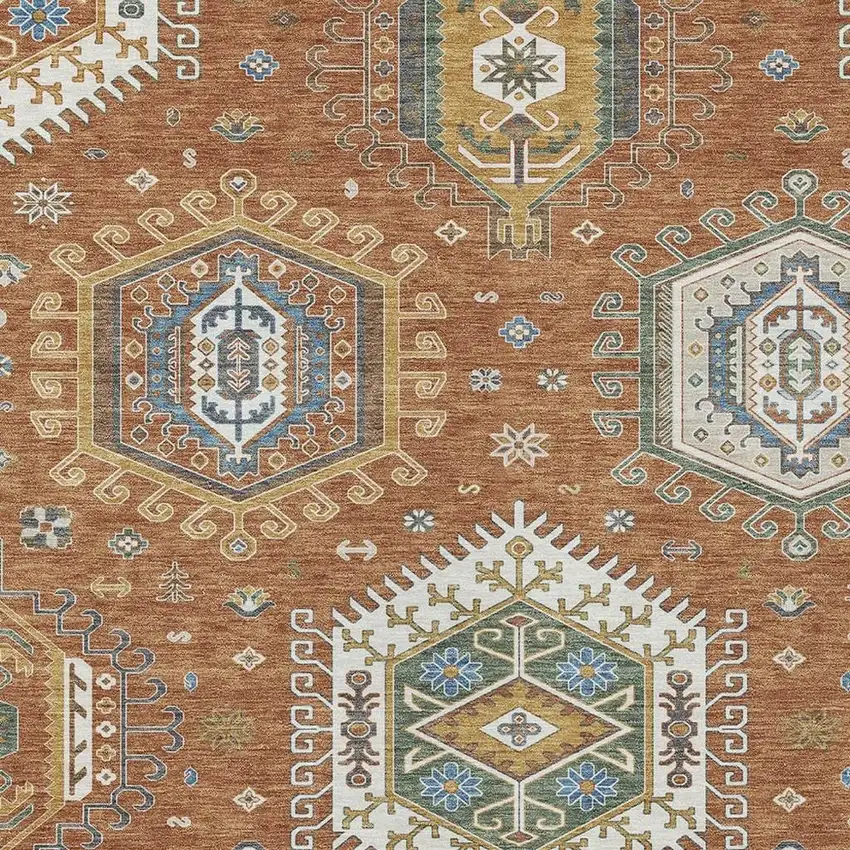 Orange And Ivory Tribal Washable Indoor Outdoor Area Rug Photo 2