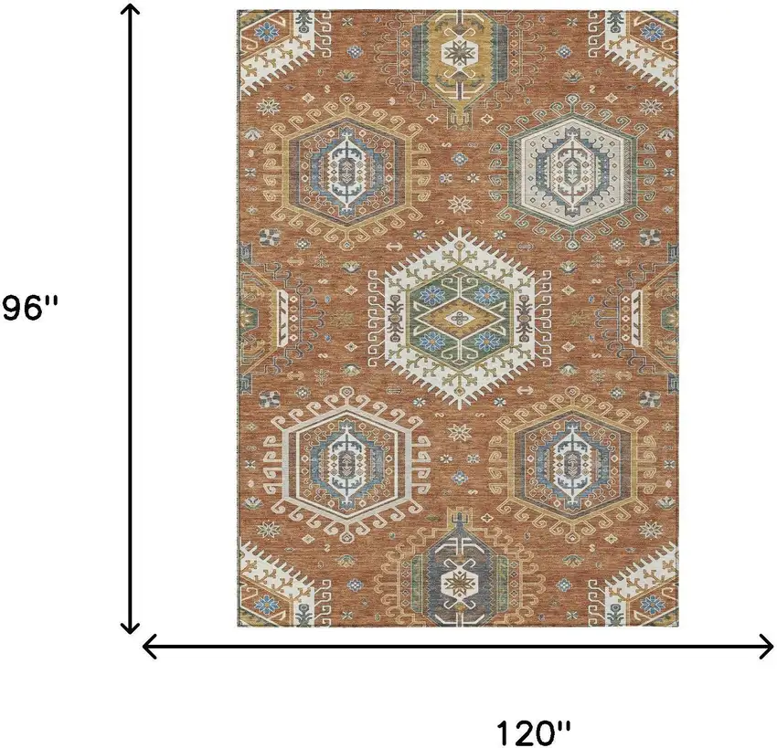 Orange And Ivory Tribal Washable Indoor Outdoor Area Rug Photo 5