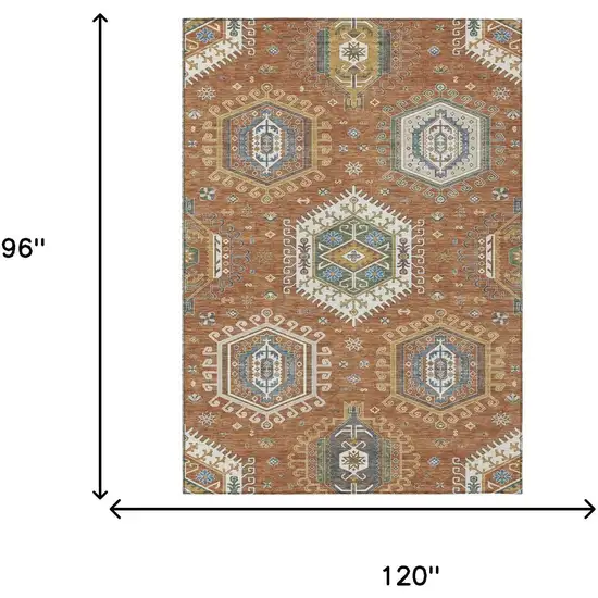 Orange And Ivory Tribal Washable Indoor Outdoor Area Rug Photo 5