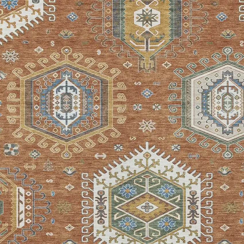Orange And Ivory Tribal Washable Indoor Outdoor Area Rug Photo 2