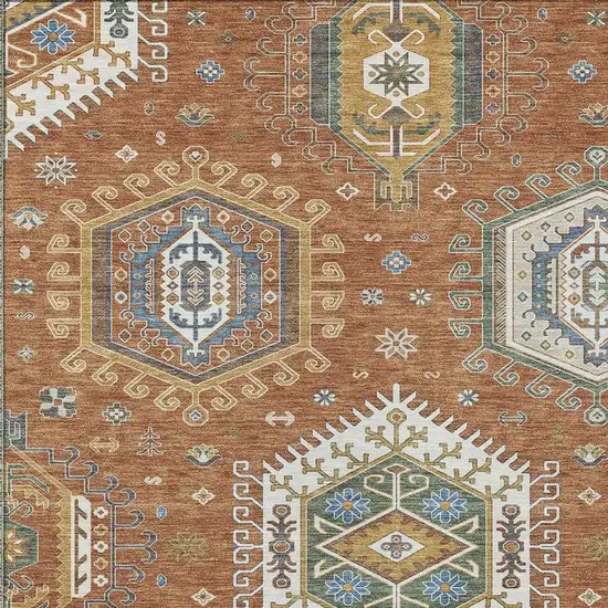 Orange And Ivory Tribal Washable Indoor Outdoor Area Rug Photo 2