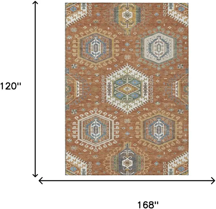 Orange And Ivory Tribal Washable Indoor Outdoor Area Rug Photo 5