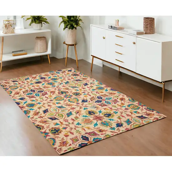 Orange And Ivory Wool Floral Hand Tufted Area Rug Photo 1