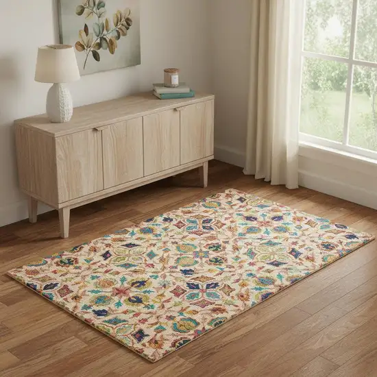 Orange And Ivory Wool Floral Hand Tufted Area Rug Photo 1