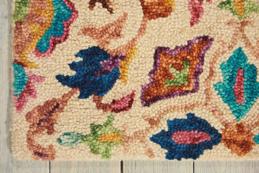 Orange And Ivory Wool Floral Hand Tufted Area Rug Photo 9