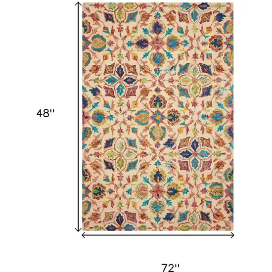 Orange And Ivory Wool Floral Hand Tufted Area Rug Photo 3