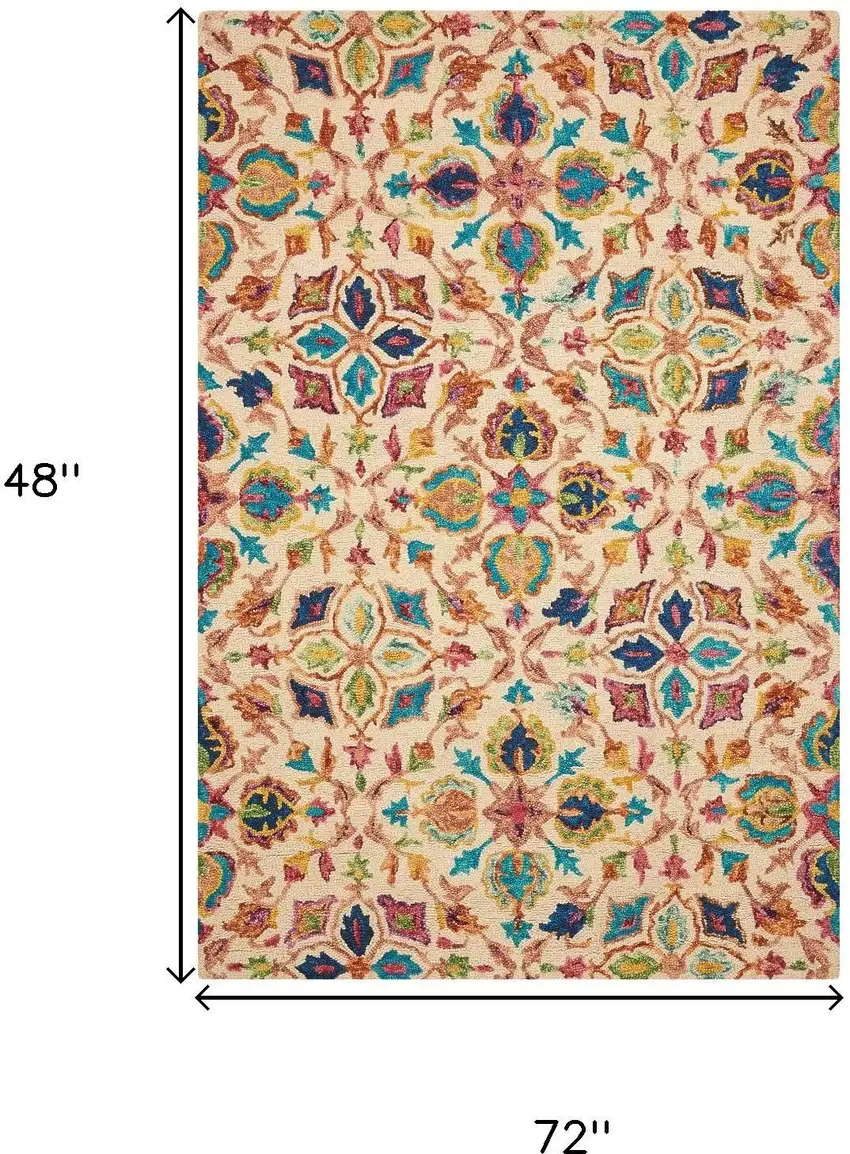 Orange And Ivory Wool Floral Hand Tufted Area Rug Photo 3