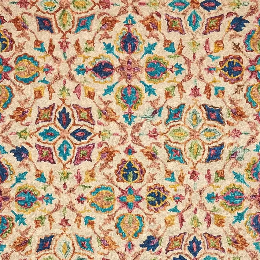 Orange And Ivory Wool Floral Hand Tufted Area Rug Photo 5