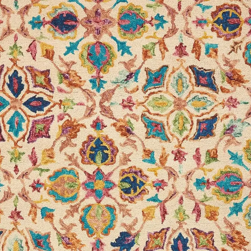 Orange And Ivory Wool Floral Hand Tufted Area Rug Photo 4