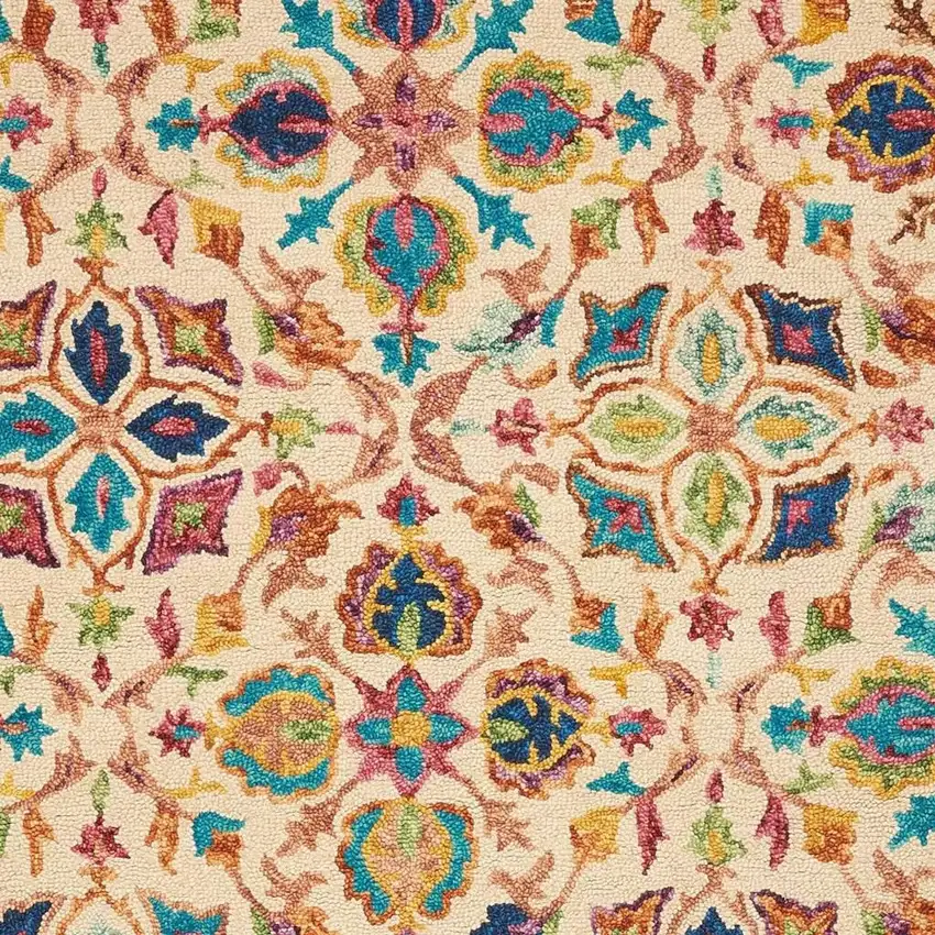 Orange And Ivory Wool Floral Hand Tufted Area Rug Photo 3