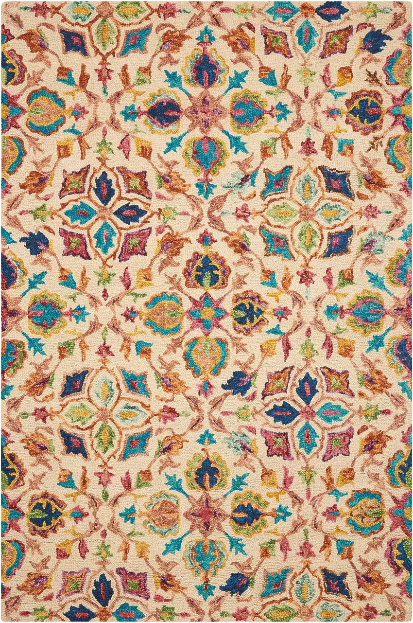 Orange And Ivory Wool Floral Hand Tufted Area Rug Photo 2