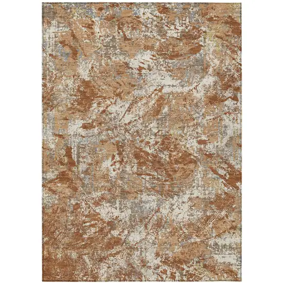 Orange And Khaki Abstract Washable Indoor Outdoor Area Rug Photo 2