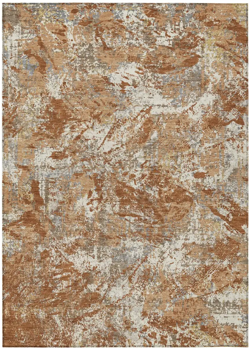 Orange And Khaki Abstract Washable Indoor Outdoor Area Rug Photo 2