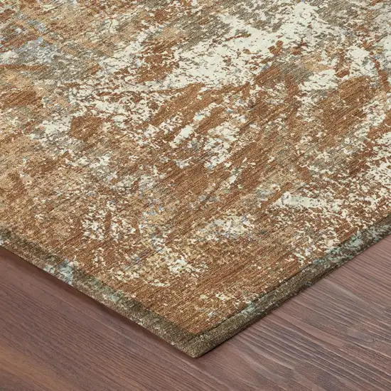 Orange And Khaki Abstract Washable Indoor Outdoor Area Rug Photo 3