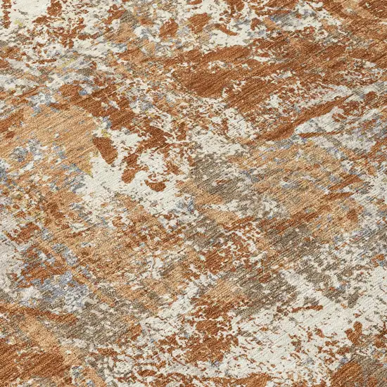 Orange And Khaki Abstract Washable Indoor Outdoor Area Rug Photo 4