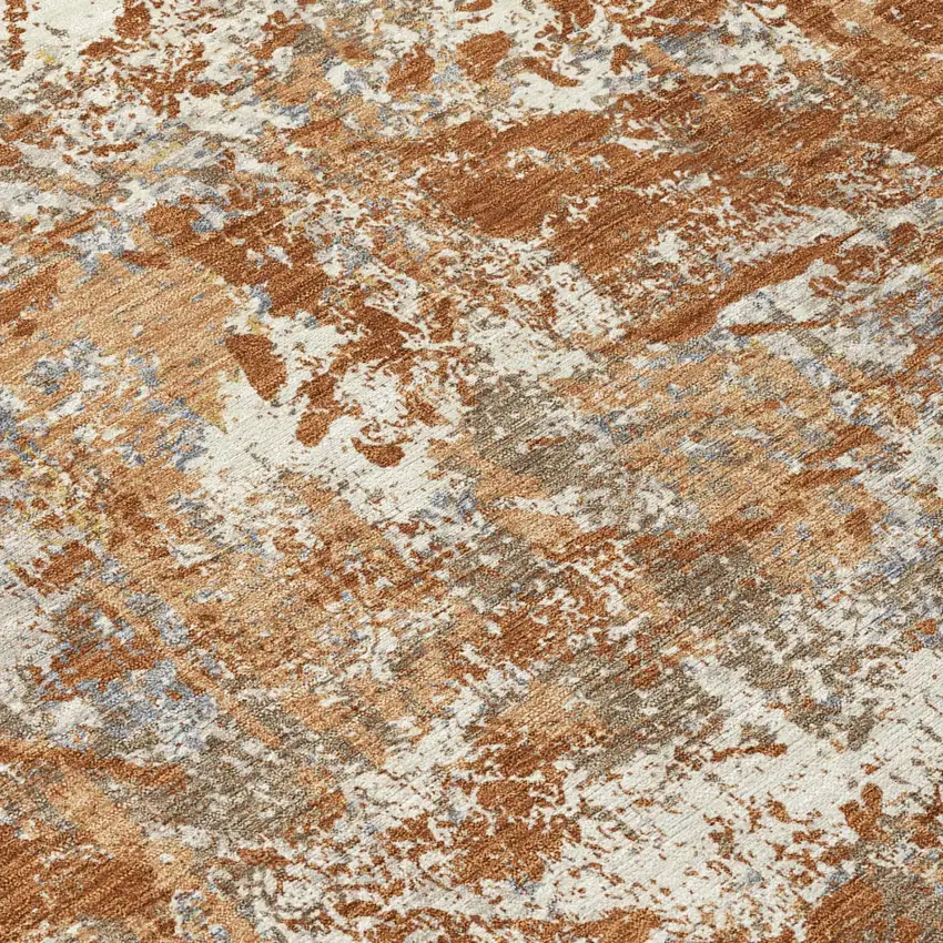 Orange And Khaki Abstract Washable Indoor Outdoor Area Rug Photo 4