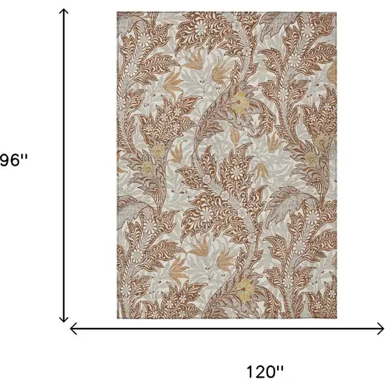 Orange And Khaki Botanical Leaves Washable Indoor Outdoor Area Rug Photo 5