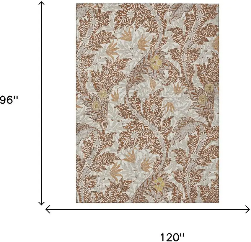 Orange And Khaki Botanical Leaves Washable Indoor Outdoor Area Rug Photo 5