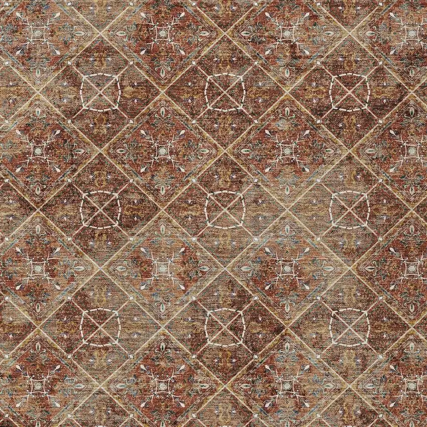 Orange And Khaki Geometric Washable Indoor Outdoor Area Rug Photo 5