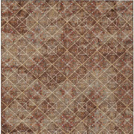 Orange And Khaki Geometric Washable Indoor Outdoor Area Rug Photo 4
