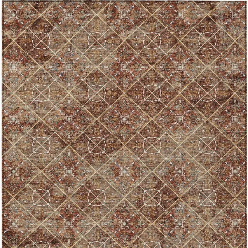 Orange And Khaki Geometric Washable Indoor Outdoor Area Rug Photo 4