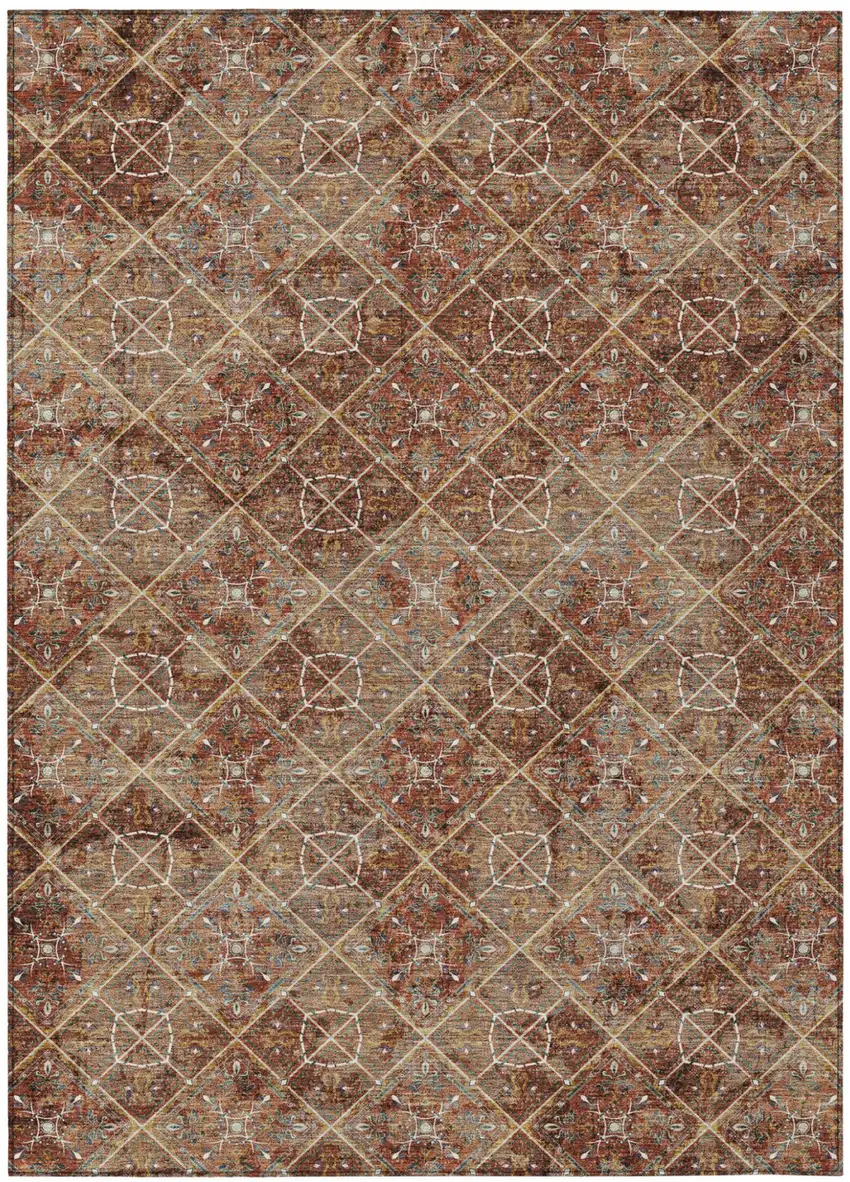 Orange And Khaki Geometric Washable Indoor Outdoor Area Rug Photo 2