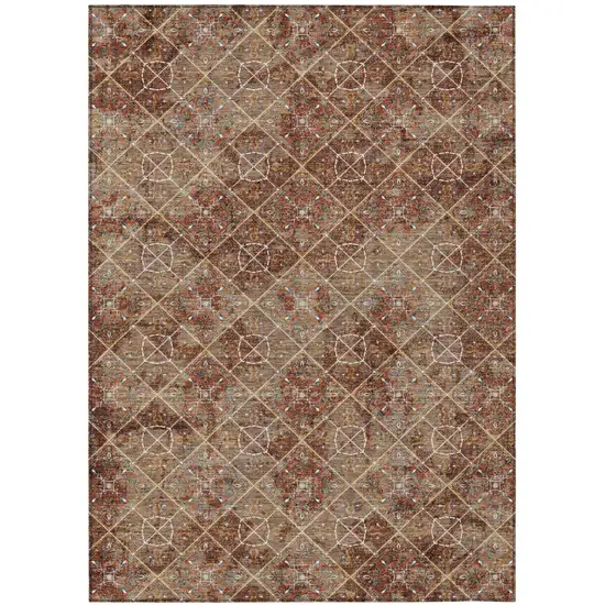 Orange And Khaki Geometric Washable Indoor Outdoor Area Rug Photo 2