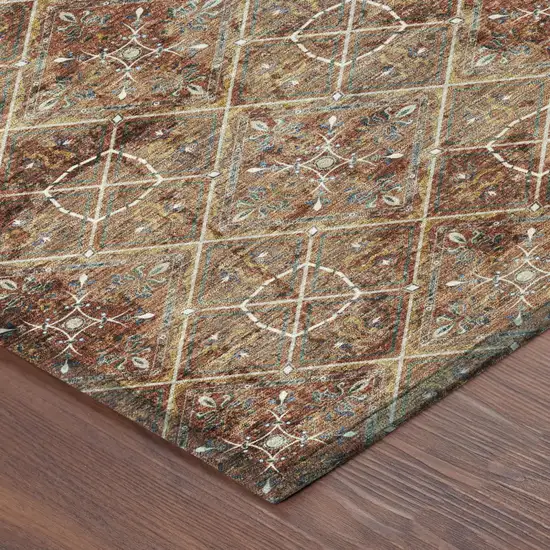 Orange And Khaki Geometric Washable Indoor Outdoor Area Rug Photo 7