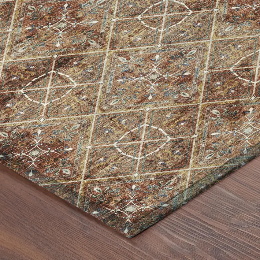 Orange And Khaki Geometric Washable Indoor Outdoor Area Rug Photo 7