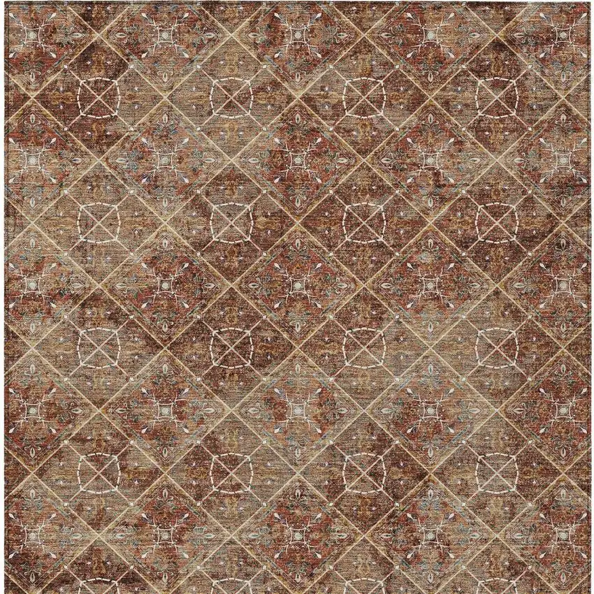 Orange And Khaki Geometric Washable Indoor Outdoor Area Rug Photo 6