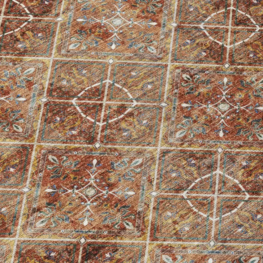 Orange And Khaki Geometric Washable Indoor Outdoor Area Rug Photo 8
