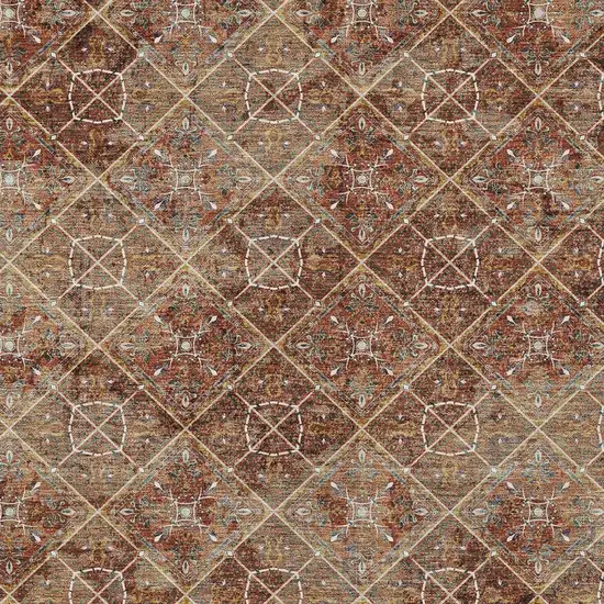 Orange And Khaki Geometric Washable Indoor Outdoor Area Rug Photo 3