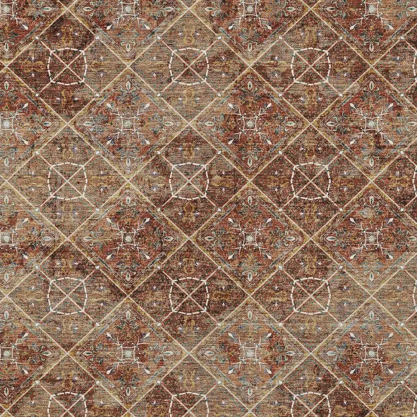 Orange And Khaki Geometric Washable Indoor Outdoor Area Rug Photo 3