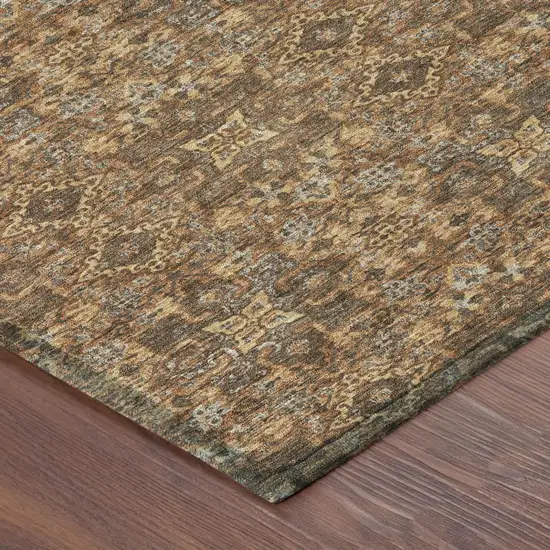 Orange And Linen Oriental Washable Indoor Outdoor Area Rug Photo 5