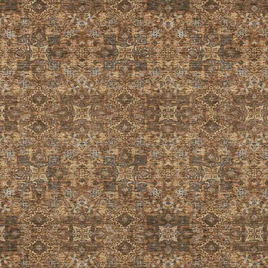 Orange And Linen Oriental Washable Indoor Outdoor Area Rug Photo 3