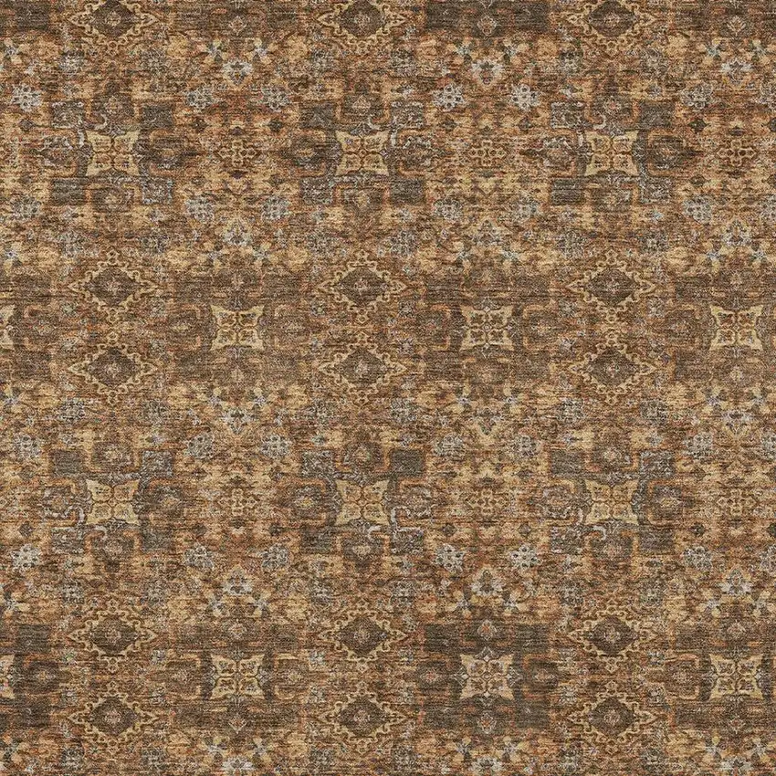 Orange And Linen Oriental Washable Indoor Outdoor Area Rug Photo 3