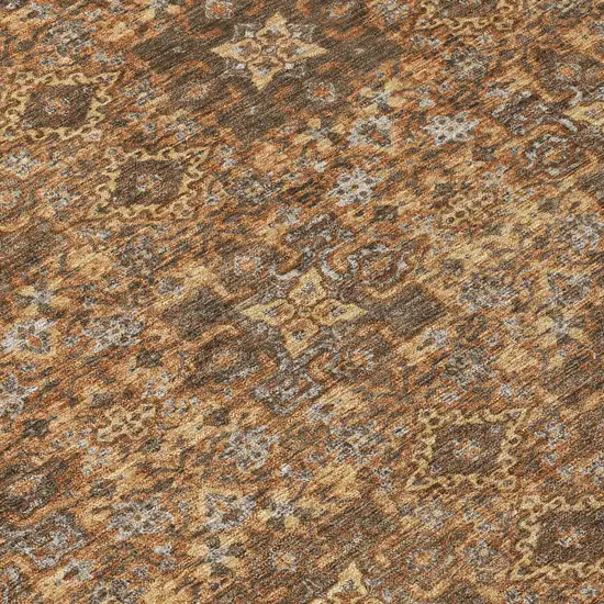 Orange And Linen Oriental Washable Indoor Outdoor Area Rug Photo 6
