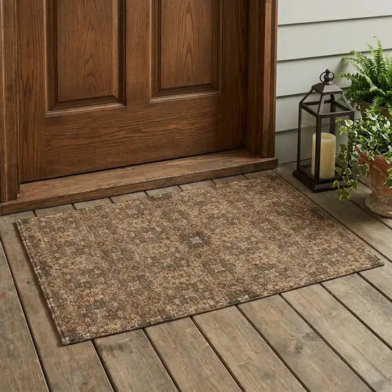 Orange And Linen Oriental Washable Indoor Outdoor Area Rug Photo 1
