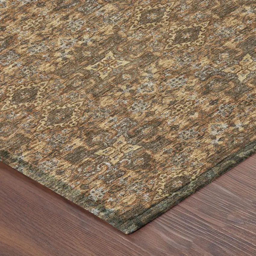 Orange And Linen Oriental Washable Indoor Outdoor Area Rug Photo 5