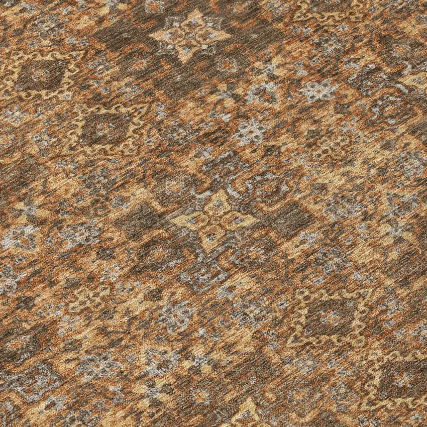 Orange And Linen Oriental Washable Indoor Outdoor Area Rug Photo 6