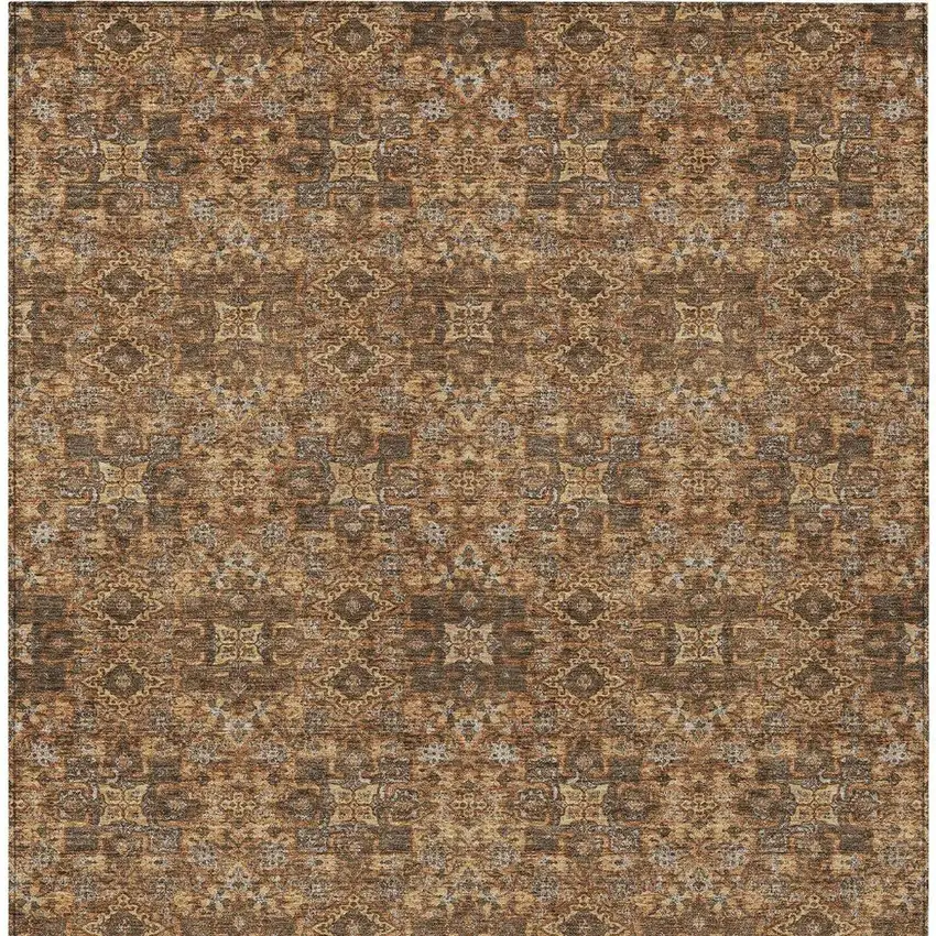 Orange And Linen Oriental Washable Indoor Outdoor Area Rug Photo 4