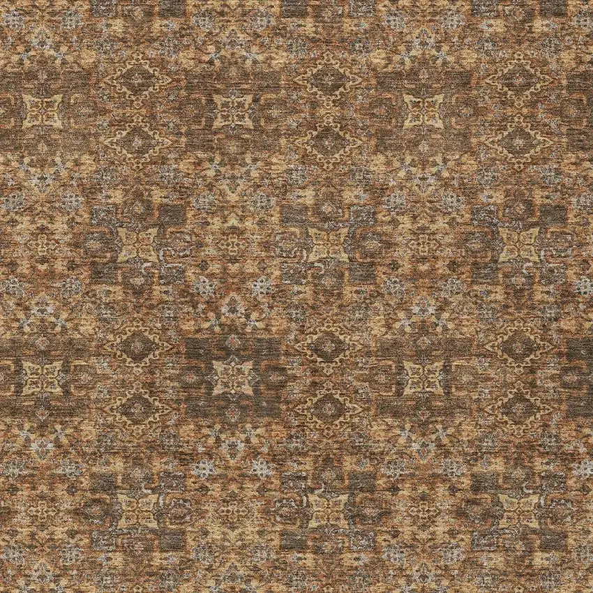 Orange And Linen Oriental Washable Indoor Outdoor Area Rug Photo 3