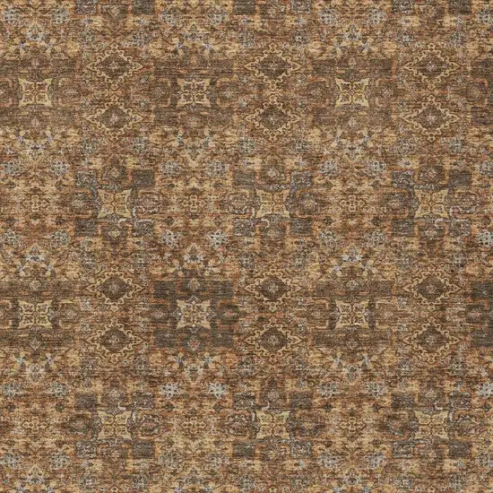 Orange And Linen Oriental Washable Indoor Outdoor Area Rug Photo 3