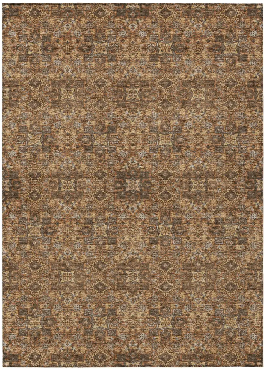 Orange And Linen Oriental Washable Indoor Outdoor Area Rug Photo 2